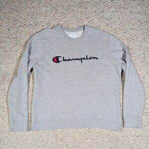Champion Sweatshirt Embroidered Big Spellout Mens XL Gray Pullover Crew Neck